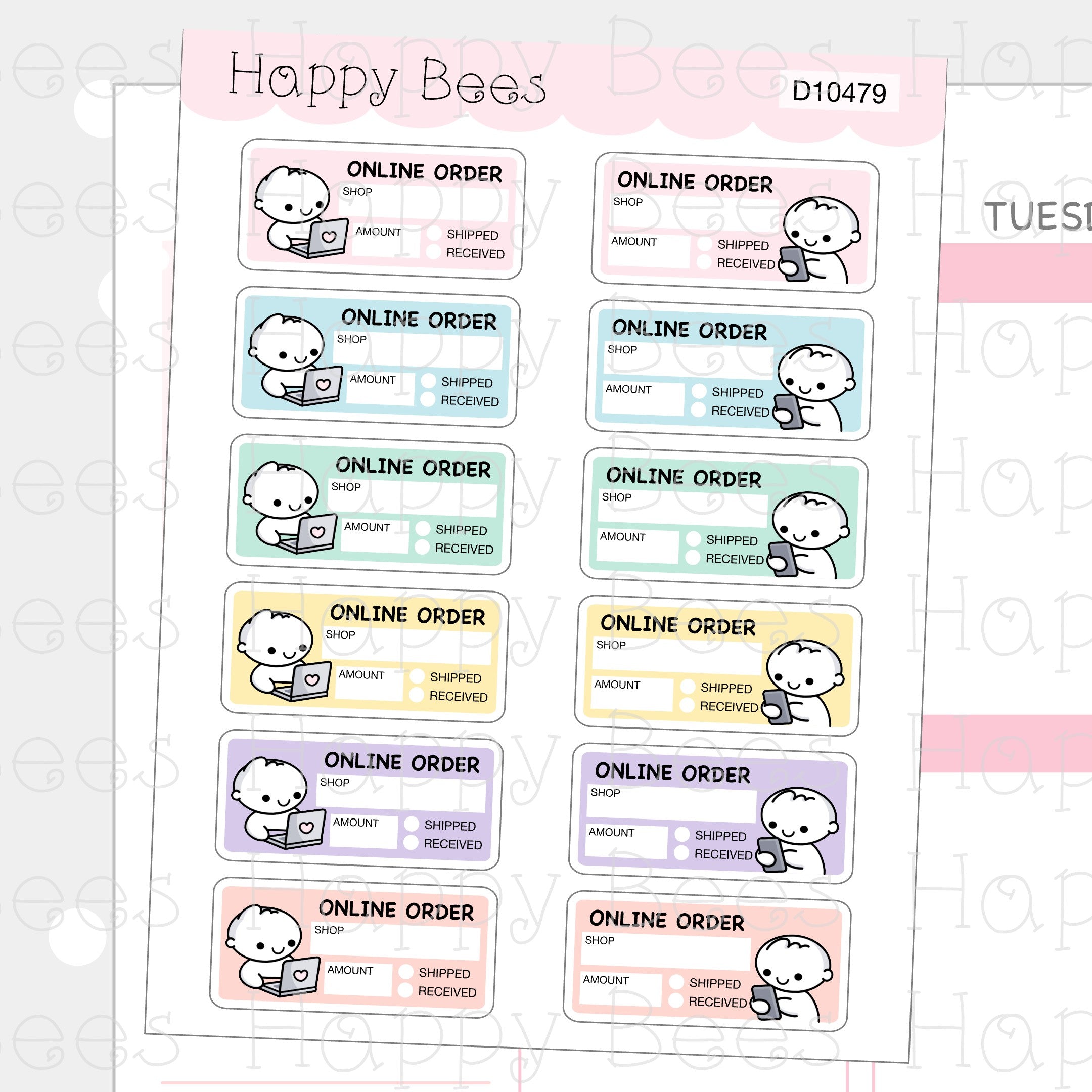 Online Order Boxes - Cute Doodles Hobonichi Cousin Chores Planner Stickers D10479