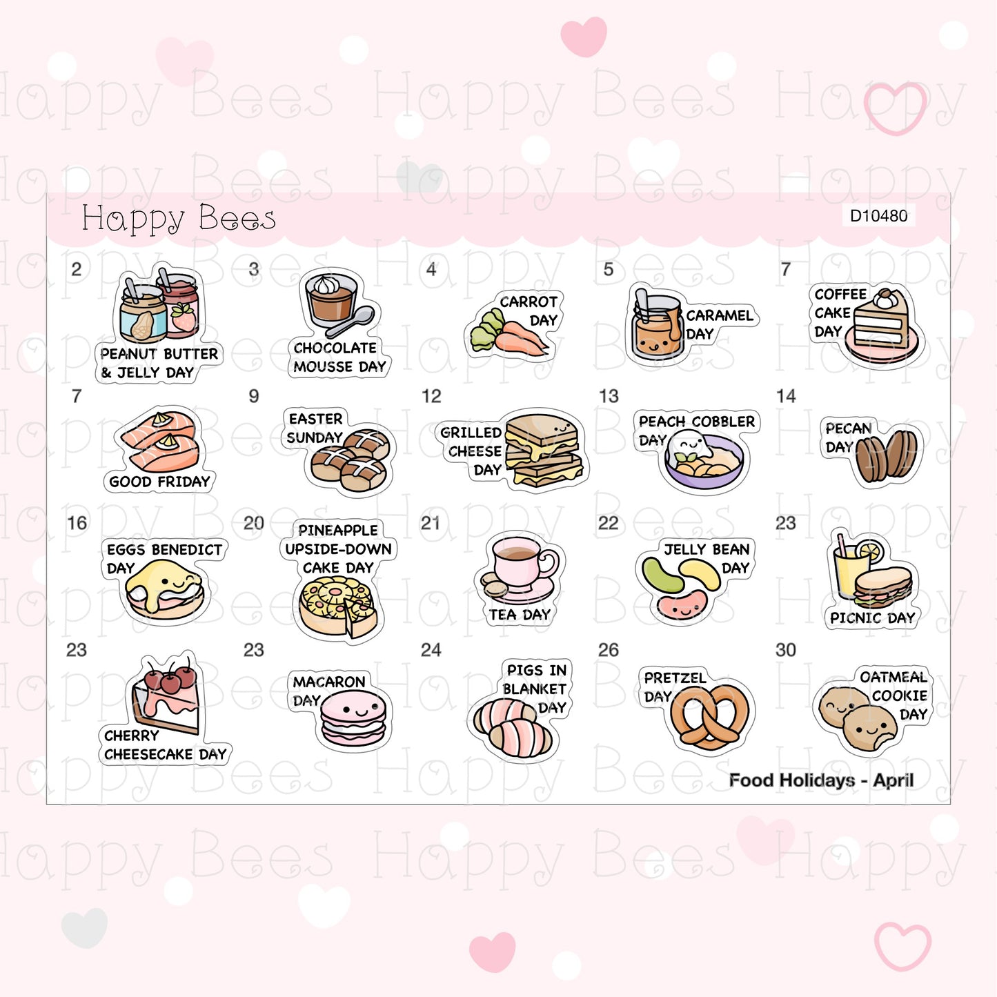 Food Holiday Doodles / January to June 2023 - Cute Festival Planner Stickers