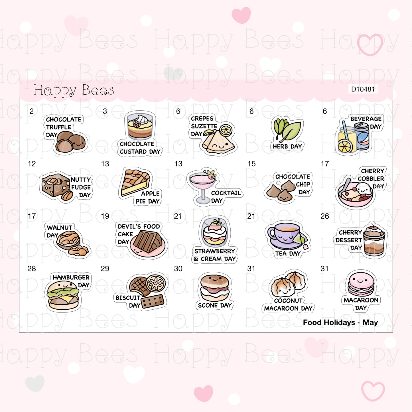 Food Holiday Doodles / January to June 2023 - Cute Festival Planner Stickers