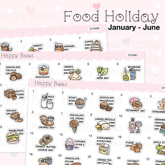 Food Holiday Doodles / January to June 2023 - Cute Festival Planner Stickers