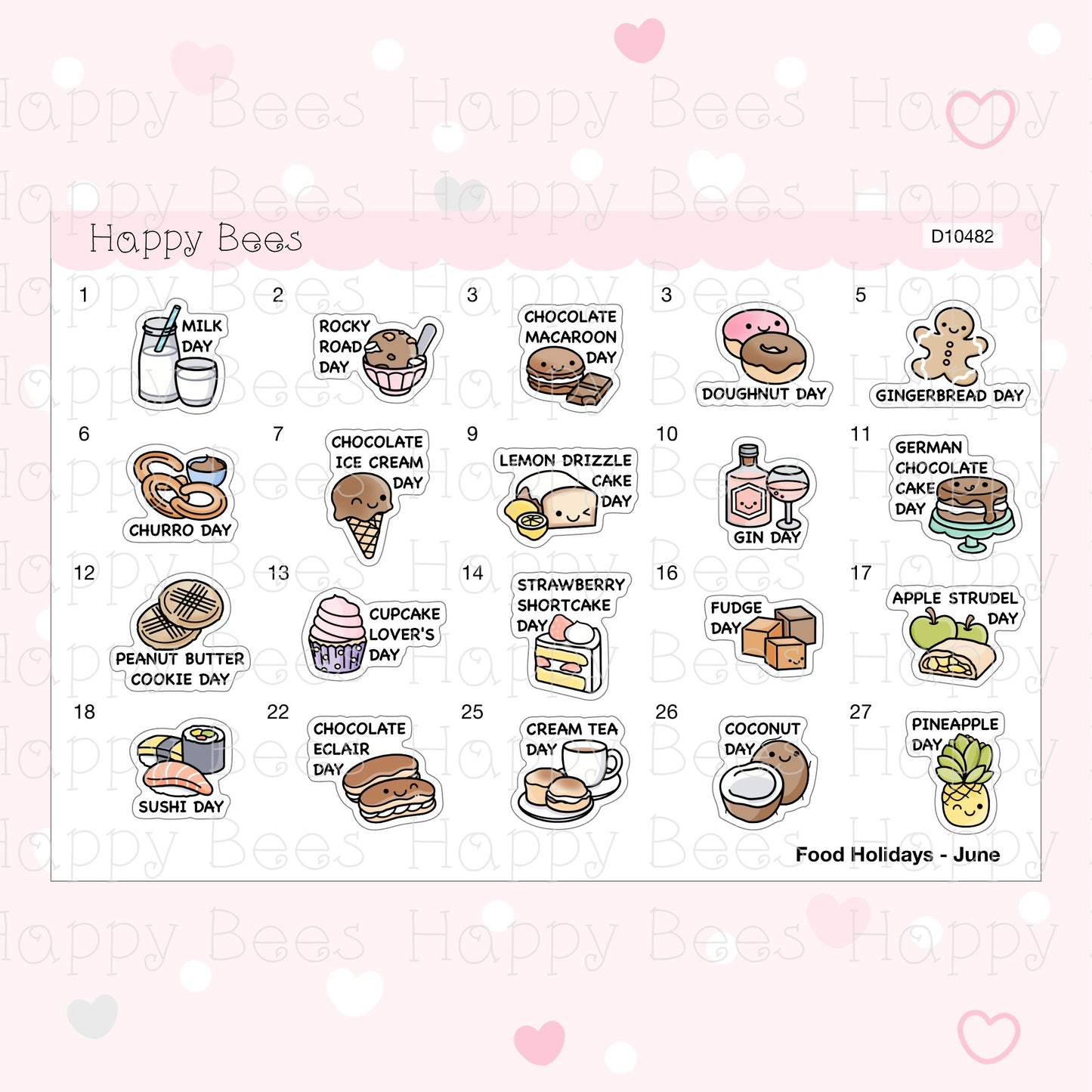 Food Holiday Doodles / January to June 2023 - Cute Festival Planner Stickers