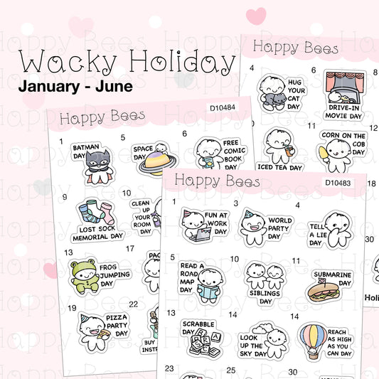 Wacky Holiday Doodles / January to June 2023 - Cute Journal Planner Stickers