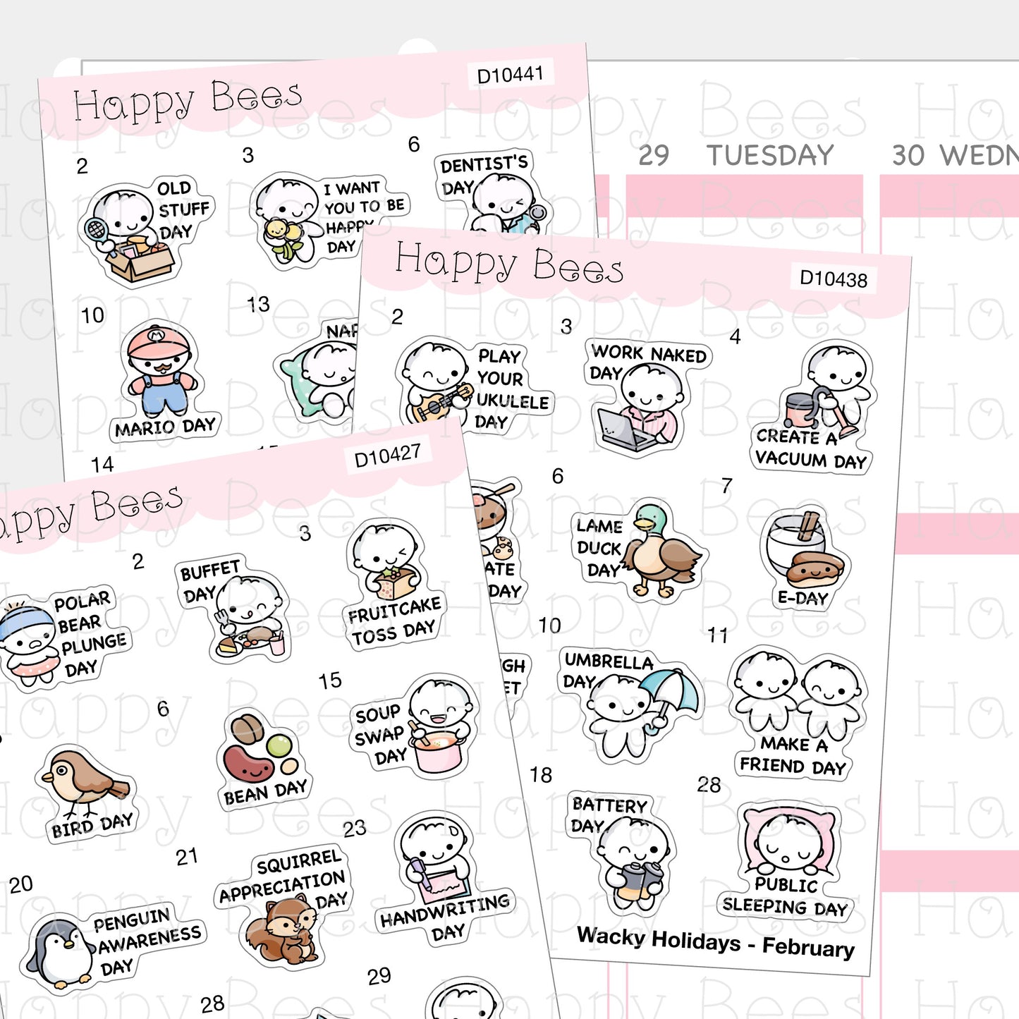 Wacky Holiday Doodles / January to June 2023 - Cute Journal Planner Stickers