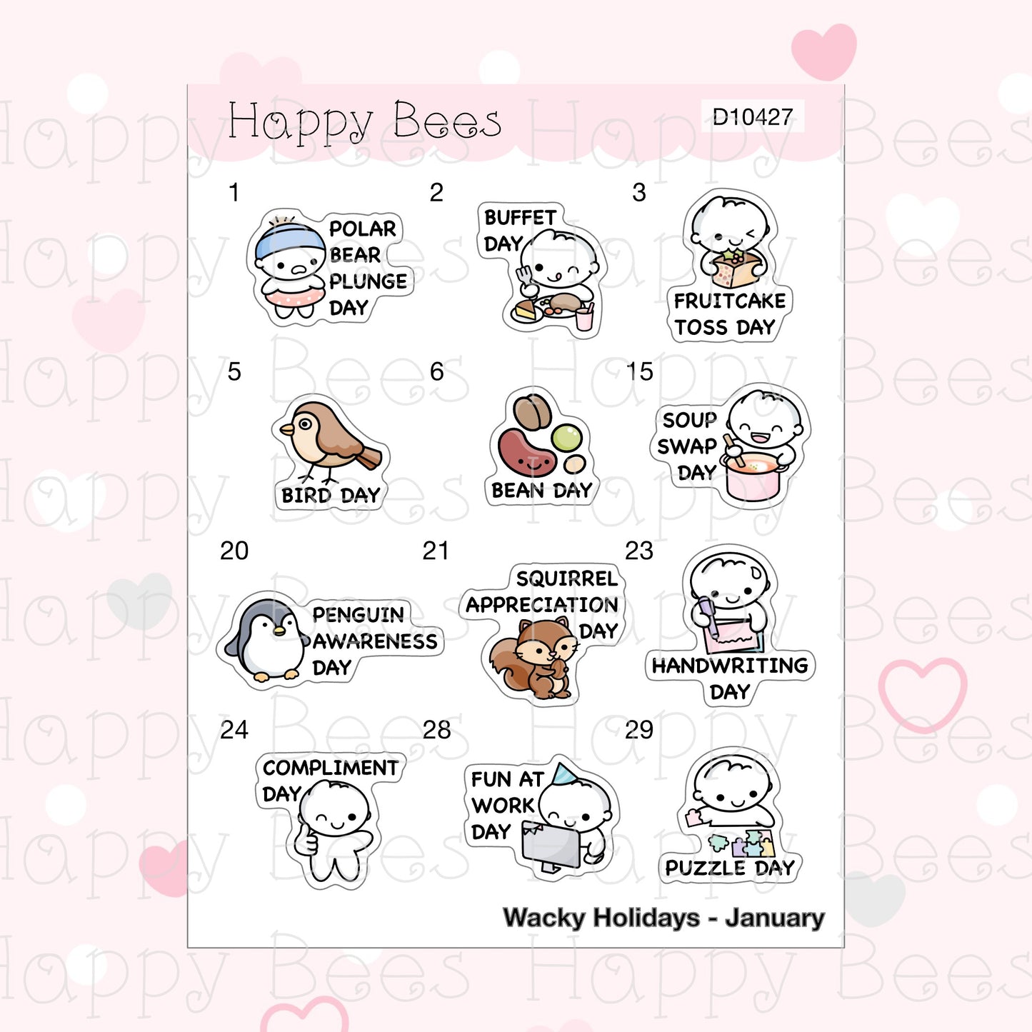 Wacky Holiday Doodles / January to June 2023 - Cute Journal Planner Stickers