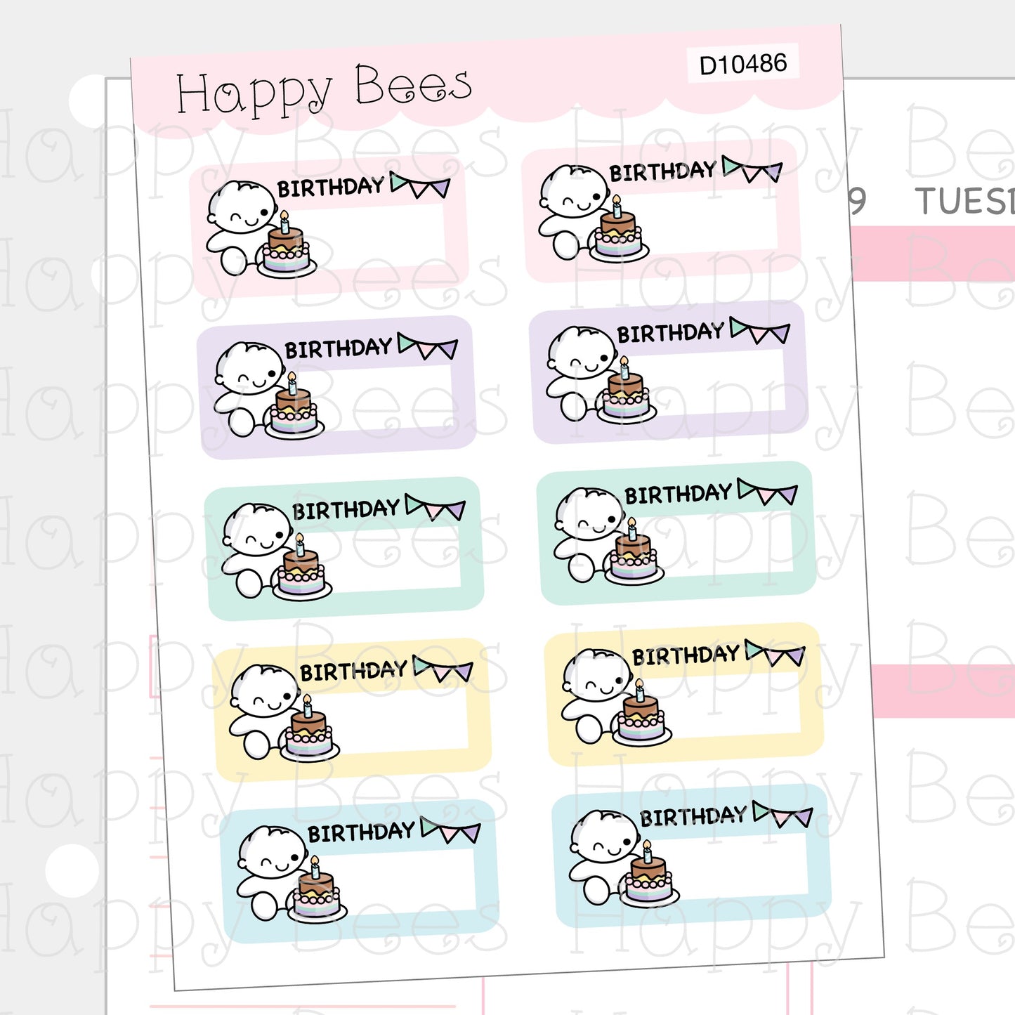 Birthday Boxes - Cute Doodles Hobonichi Cousin Planner Stickers D10486