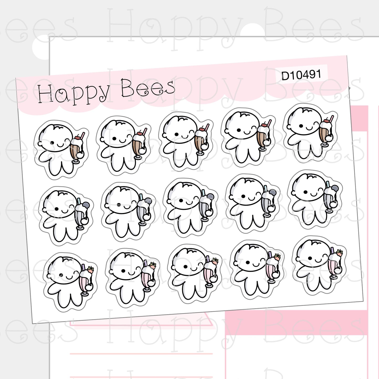 Milkshake Doodles - Cute Dessert Drinks Planner Stickers D10491