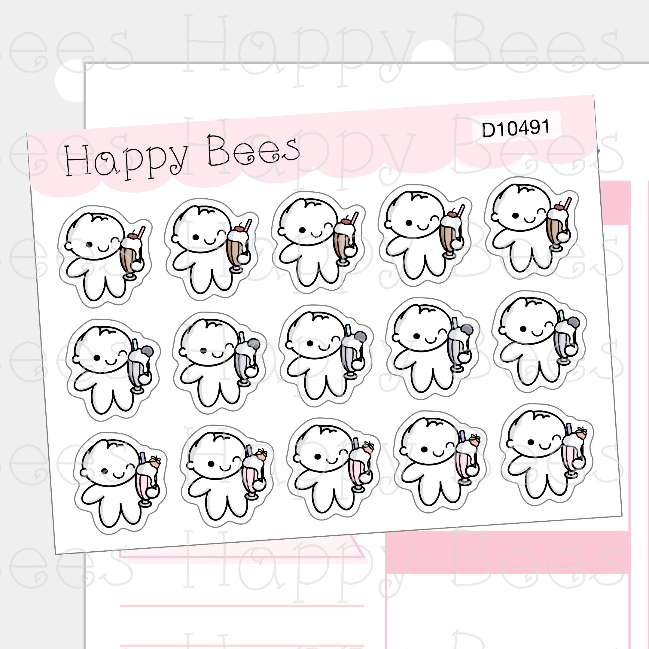 Milkshake Doodles - Cute Dessert Drinks Planner Stickers D10491