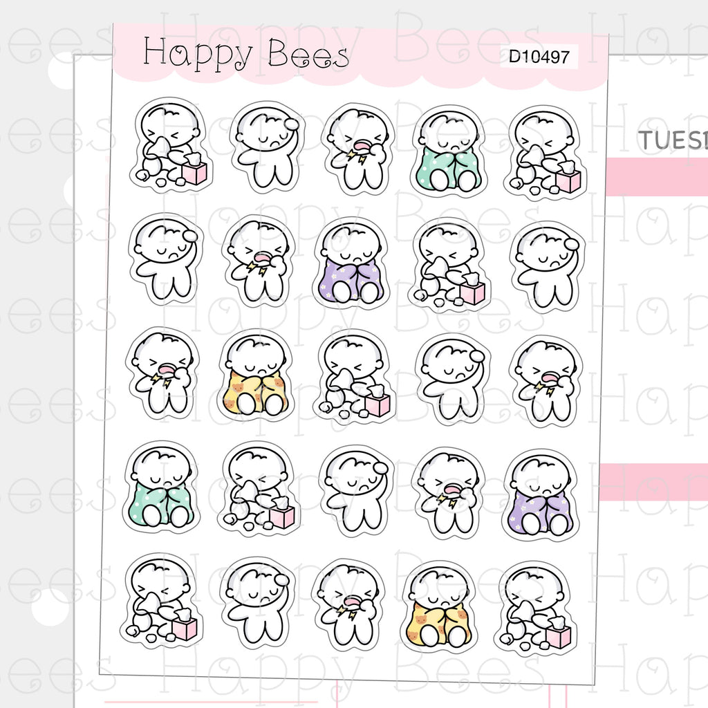 Flu Doodles - Cute Cold Sick Planner Stickers D10497