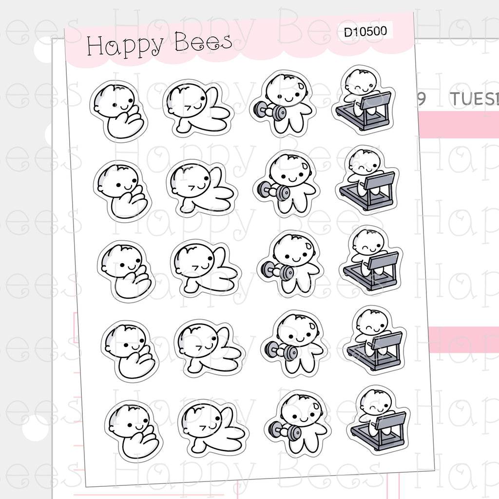 Workout Doodles - Cute Exercise Treadmill Weight Lifting Planner Stickers D10500