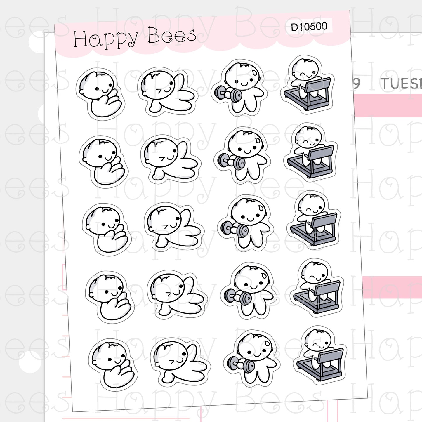 Workout Doodles - Cute Exercise Treadmill Weight Lifting Planner Stickers D10500