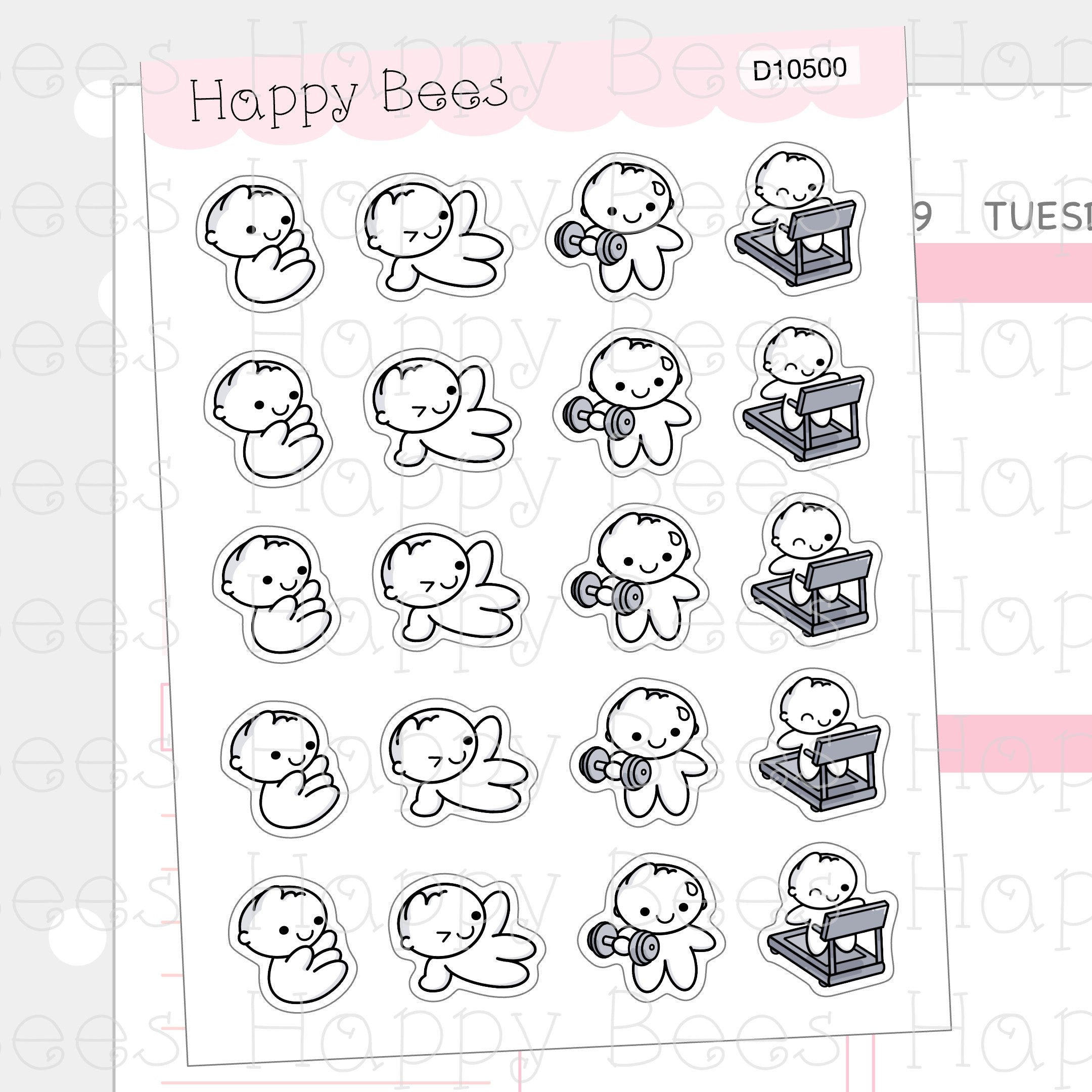 Workout Doodles - Cute Exercise Treadmill Weight Lifting Planner Stickers D10500