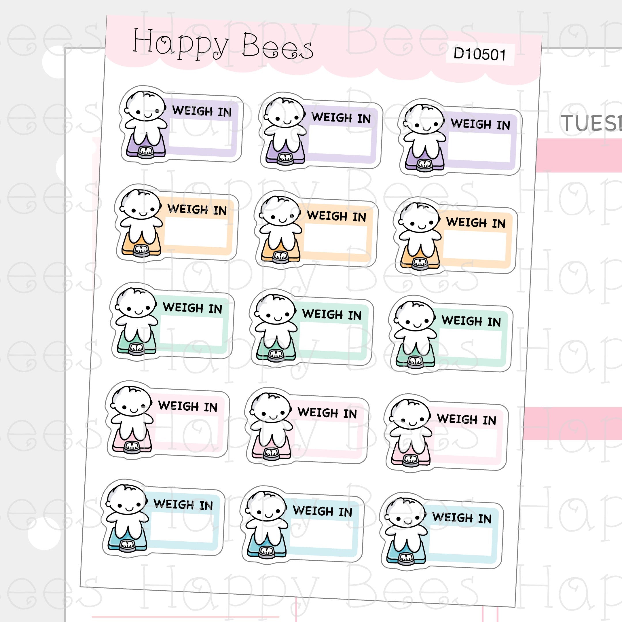 Weight Tracker Doodles - Cute Weigh In Planner Stickers D10501