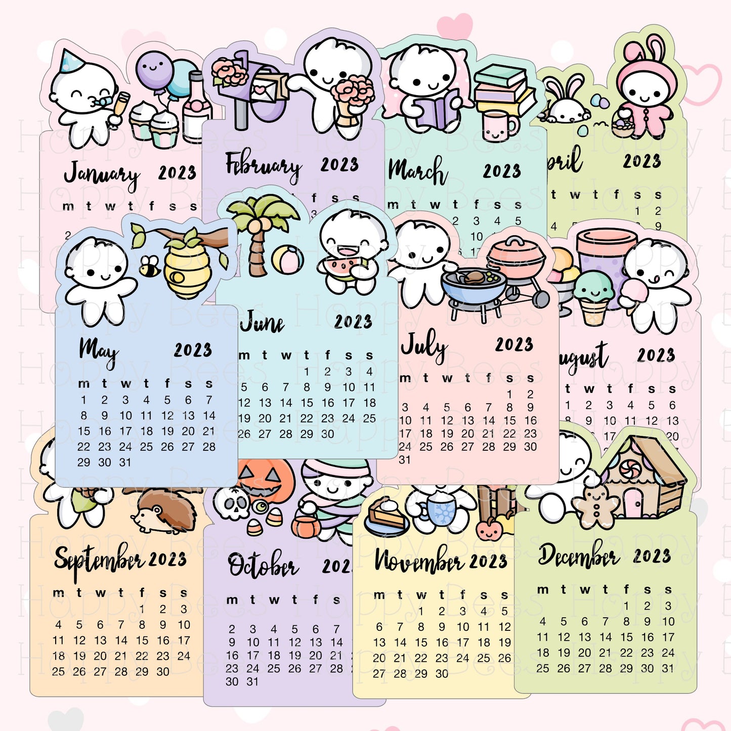 2023 Calendar Die Cut Doodles Vol. 2 - Cute Functional Journal Planner Stickers DC10006