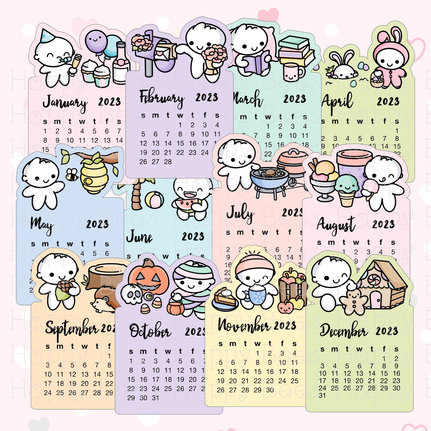 2023 Calendar Die Cut Doodles Vol. 2 - Cute Functional Journal Planner Stickers DC10006