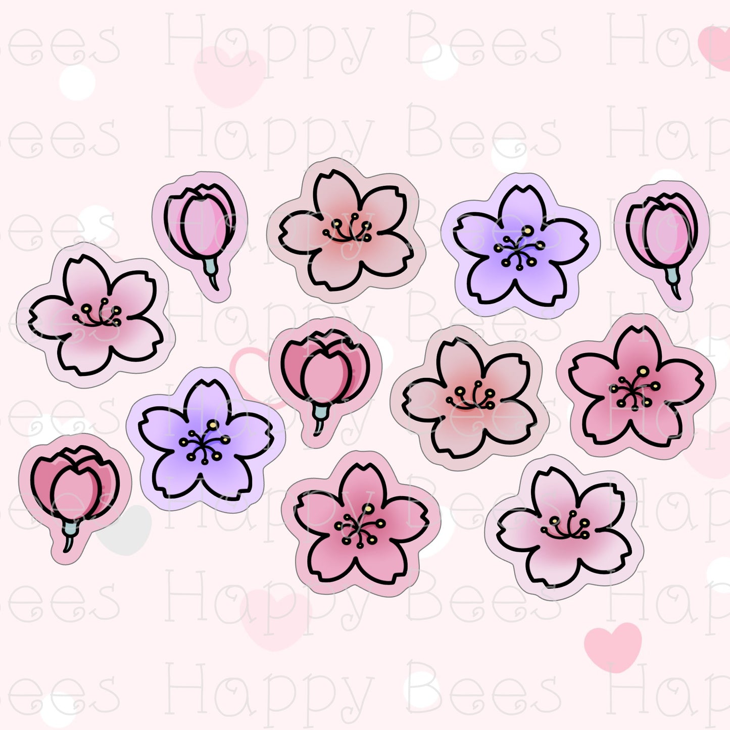 12 pcs Cherry Blossom Flake Stickers - Cute Doodles Bullet Journal Planner Stickers DC10013