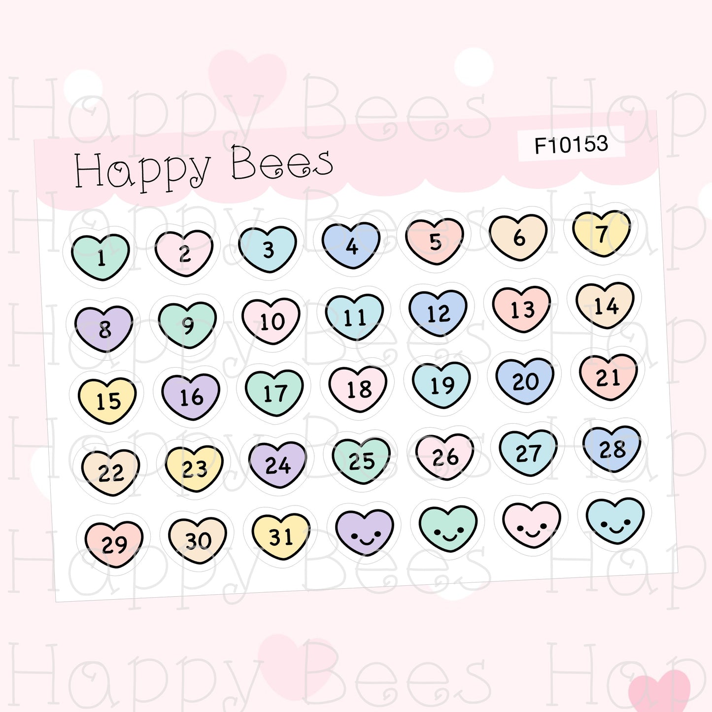 Heart Date Dots - Functional Cute Doodles Planner Stickers F10153