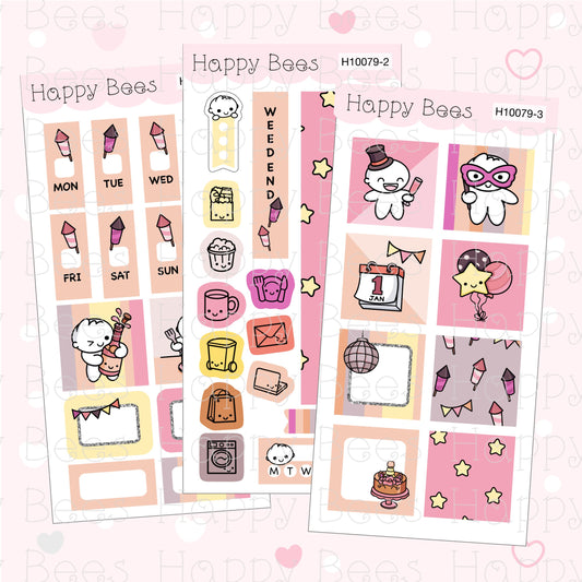 New Year Party - Hobonichi Weeks Weekly Planner Sticker Kit H10079