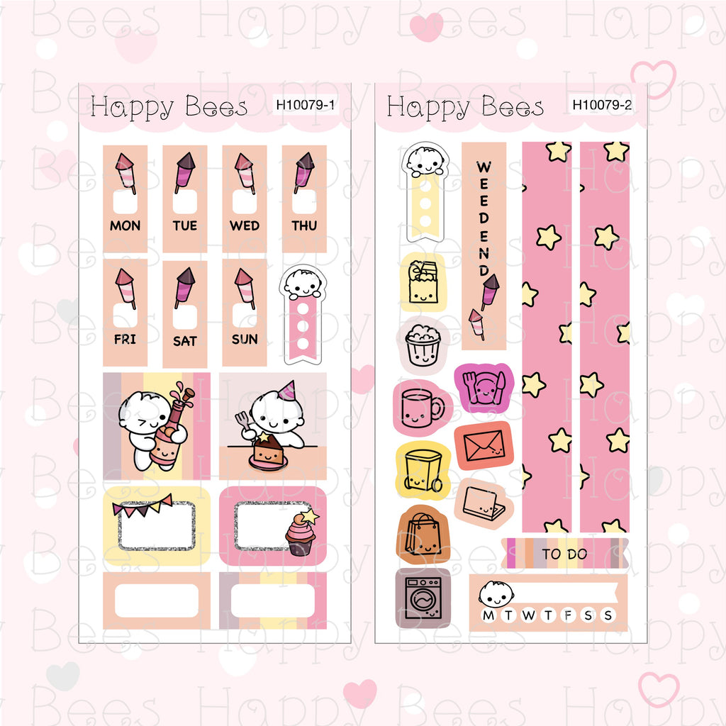New Year Party - Hobonichi Weeks Weekly Planner Sticker Kit H10079