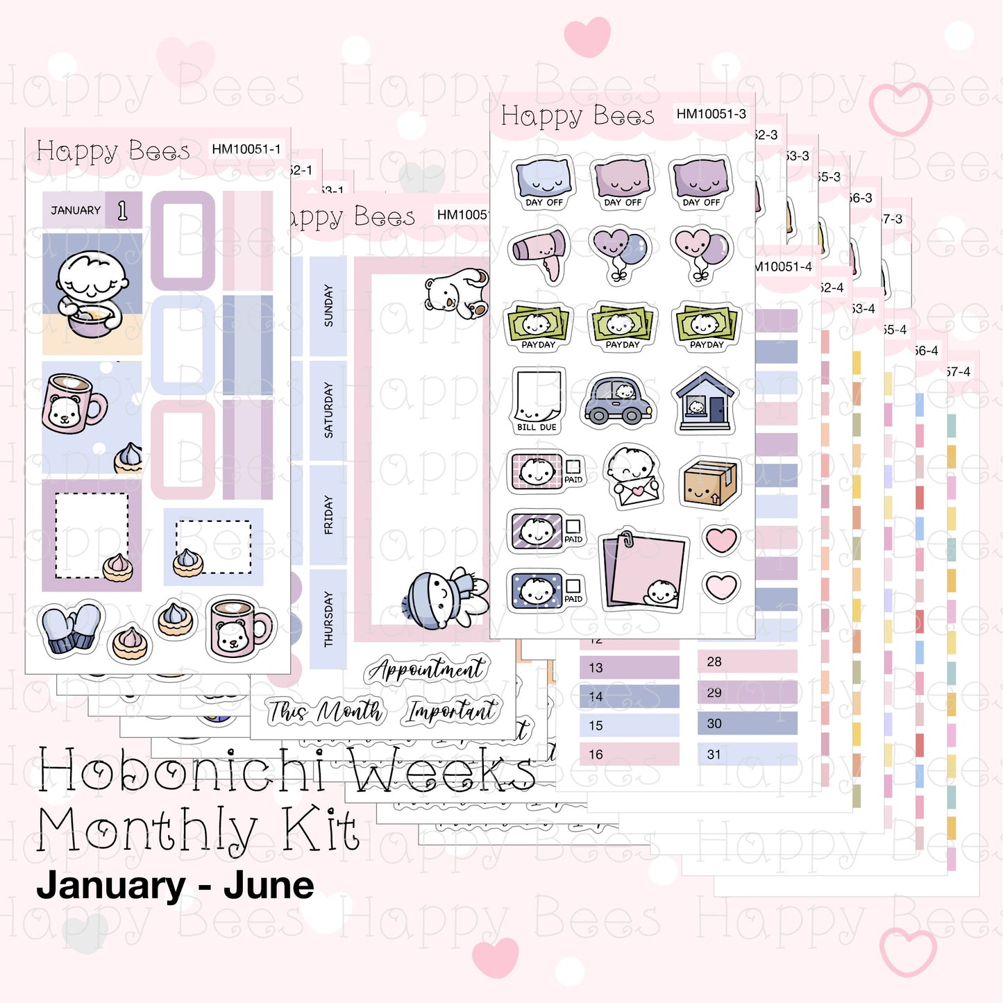 January to June - Hobonichi Weeks Monthly Planner Sticker Kit HM10051-53 / 55-57