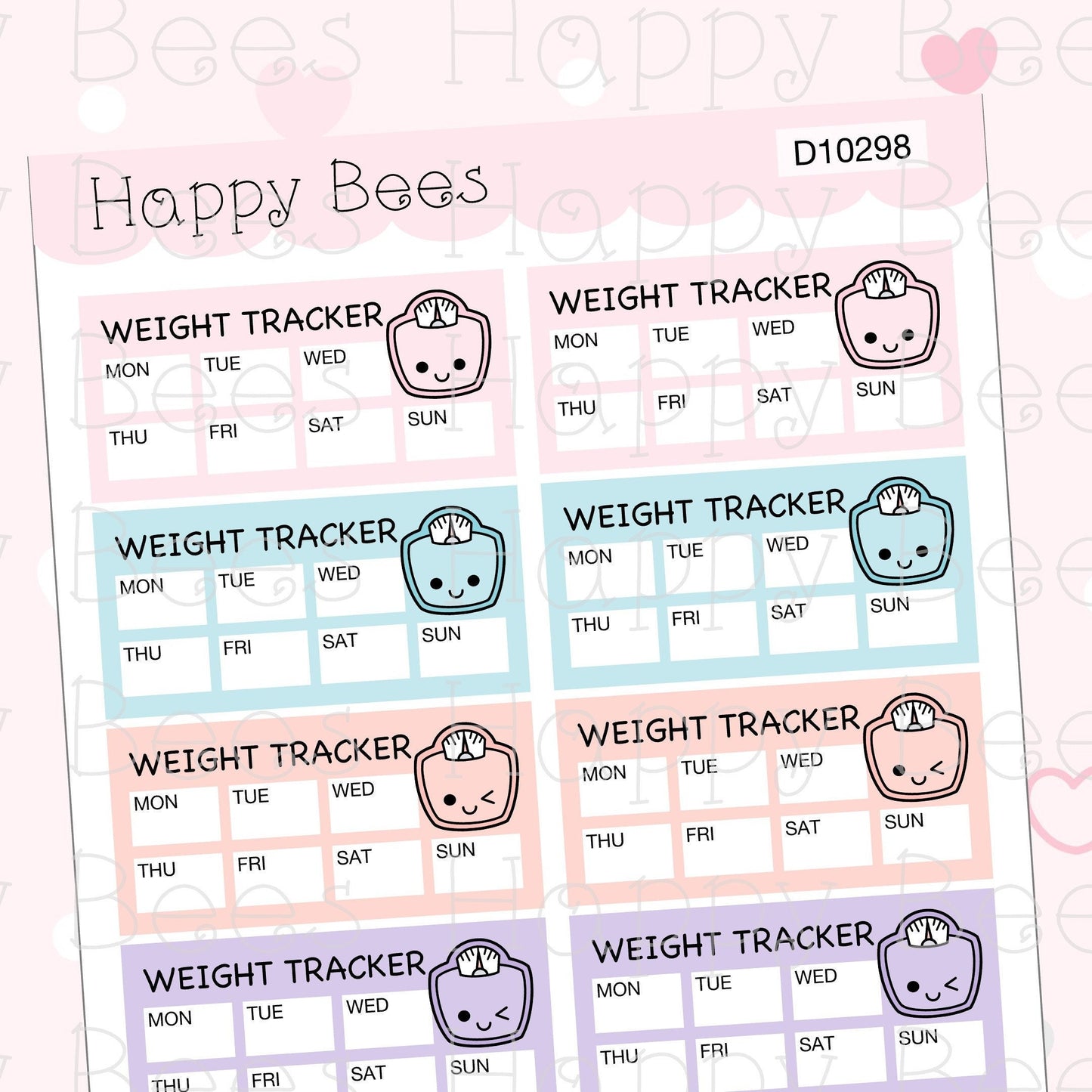 Weight Tracker Boxes - Cute Doodles Health Fitness Functional Planner Stickers D10298