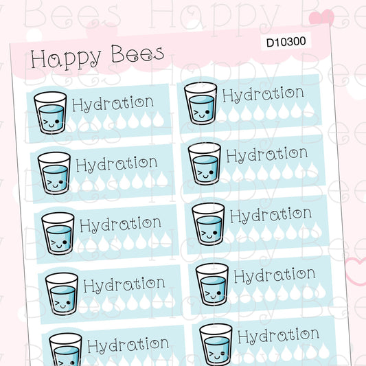 Hydration Tracker Boxes - Cute Water Doodles Planner Stickers D10300