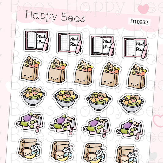 Meal Plan / Meal Prep Doodles - Cute Housework Planner Stickers D10232