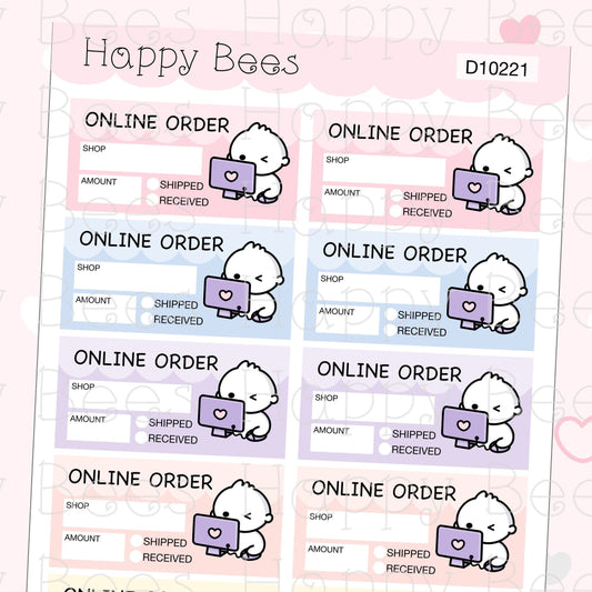 Online Order Tracker Boxes - Cute Doodles Shopping Planner Stickers D10221