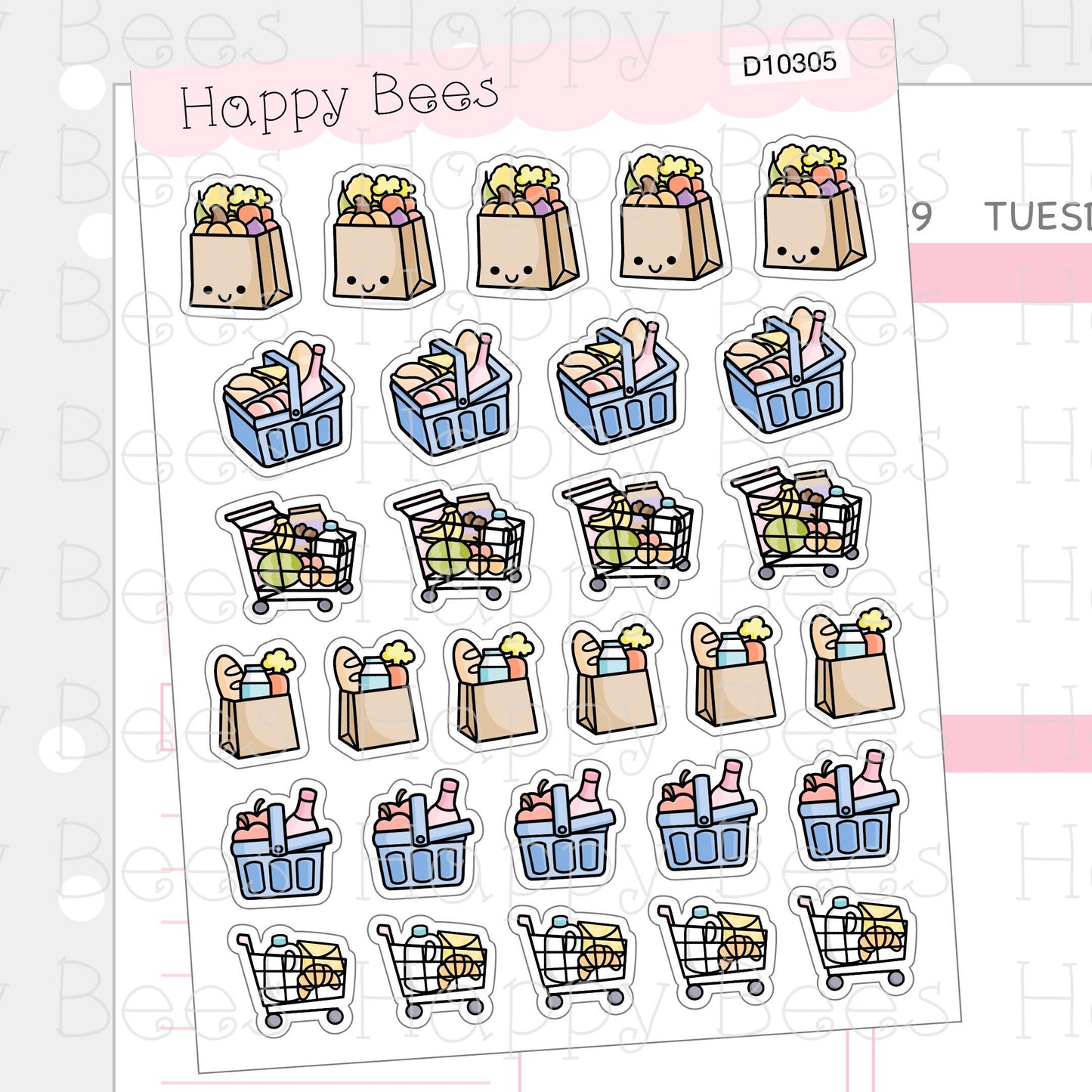 Grocery Shopping Doodles Vol. 2 - Cute Chores Housework Planner Stickers D10305