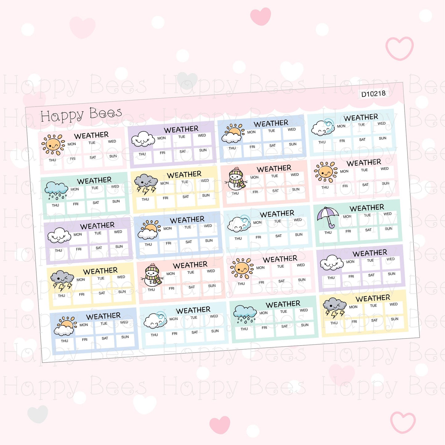 Weekly Weather Tracker Boxes - Cute Doodles Functional Planner Stickers D10218