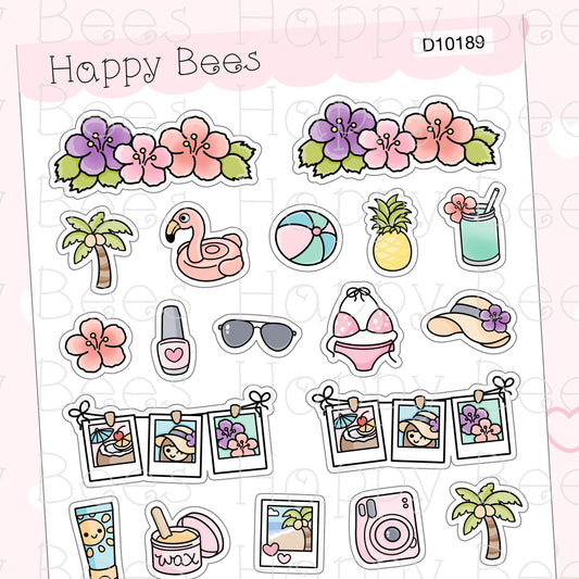 Summer Doodles & Dividers - Cute Beach Floral Planner Stickers D10189