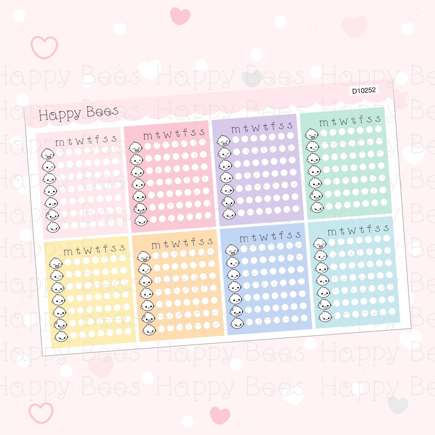 Weekly Mood Tracker Full Boxes - Cute Functional Planner Stickers D10252