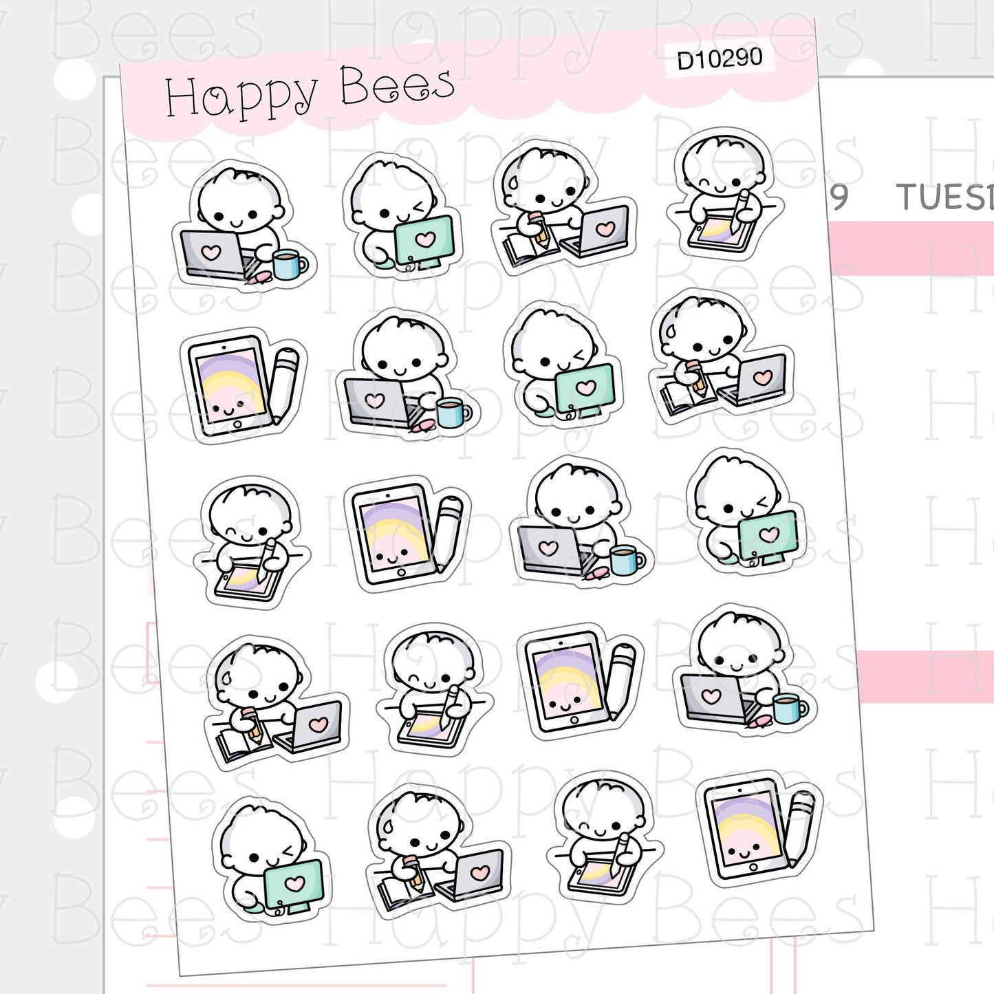 Work Doodles - Cute Laptop Tablet Planner Stickers D10290