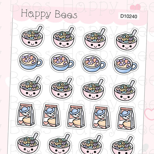 Cereal & Oatmeal Doodles - Cute Food Breakfast Planner Stickers D10240