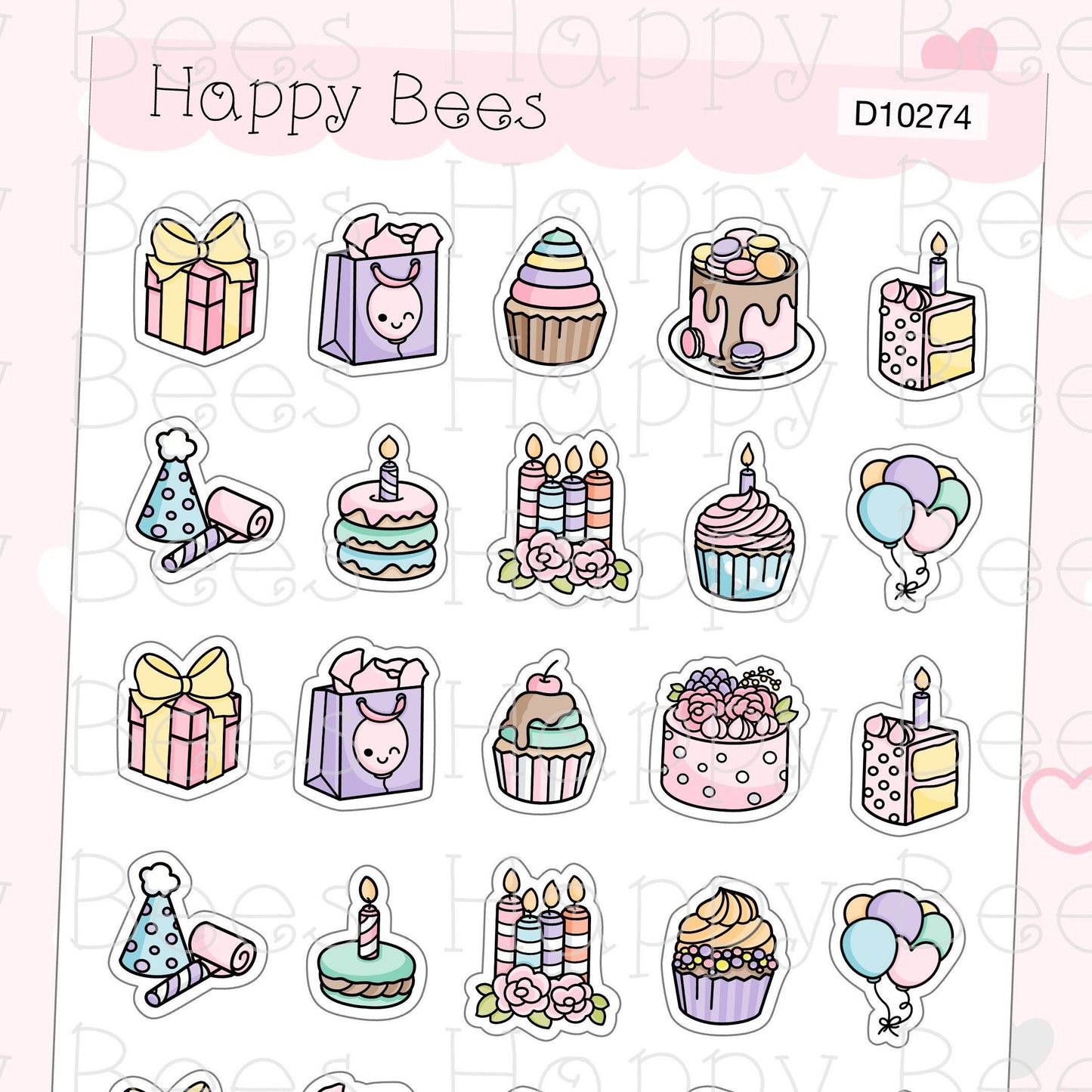 Birthday Doodles  - Cute Cupcake Floral Planner Stickers D10274