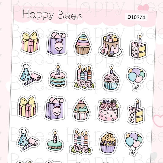 Birthday Doodles  - Cute Cupcake Floral Planner Stickers D10274