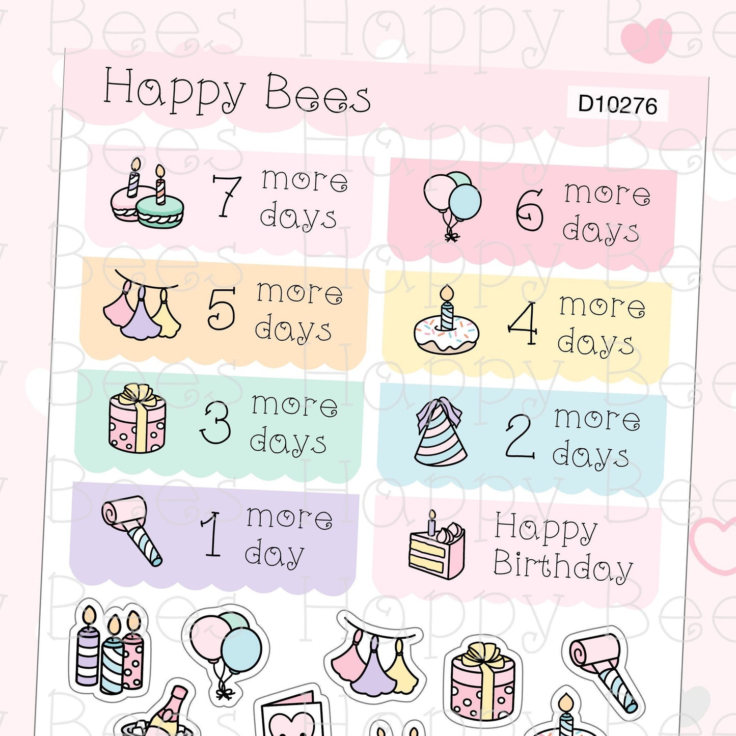 Birthday Countdown Boxes & Mini Doodles  - Cute Food Party Planner Stickers D10276