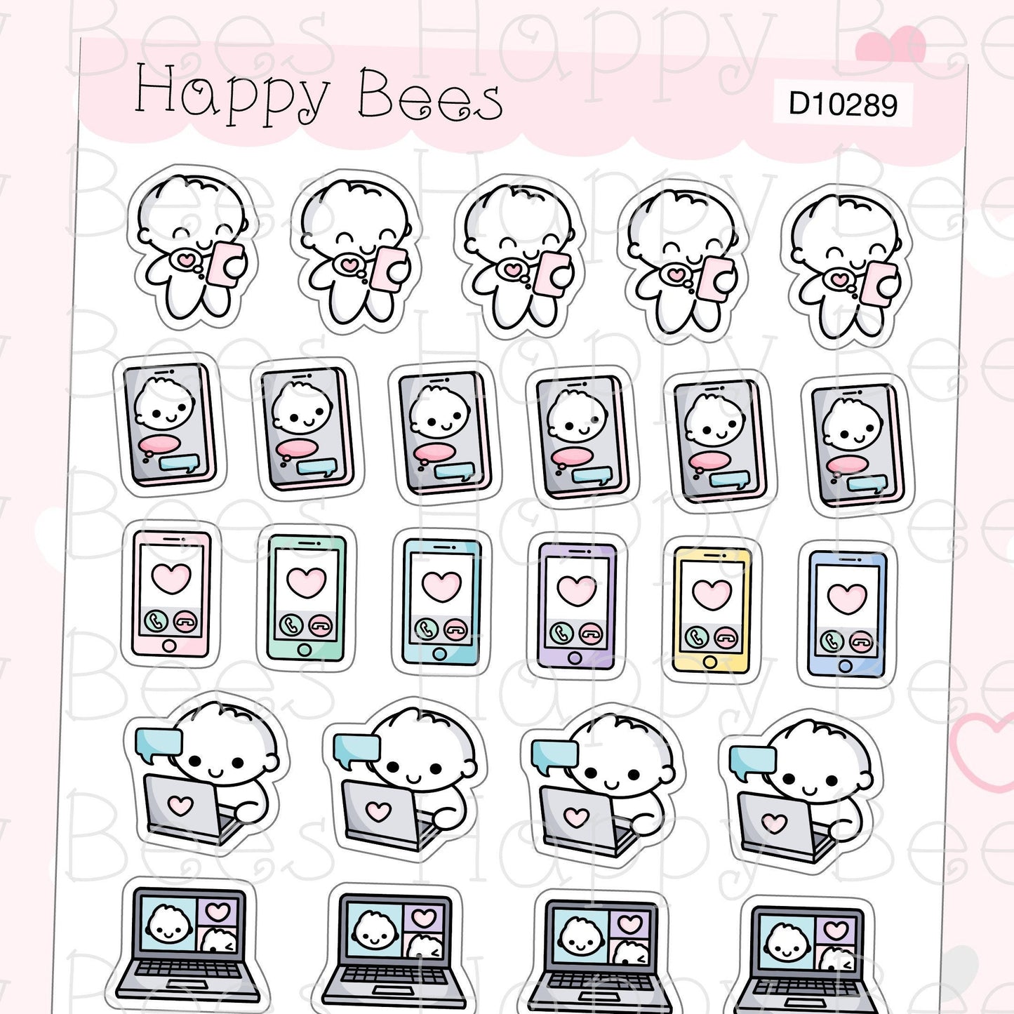 Video Chat Doodles - Cute Video Call Laptop Phone Planner Stickers D10289