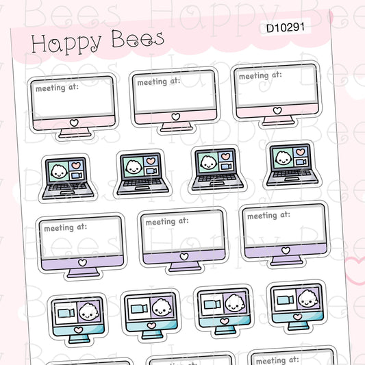 Online Meeting Write In Reminders & Doodles - Cute Laptop Desktop Planner Stickers D10291