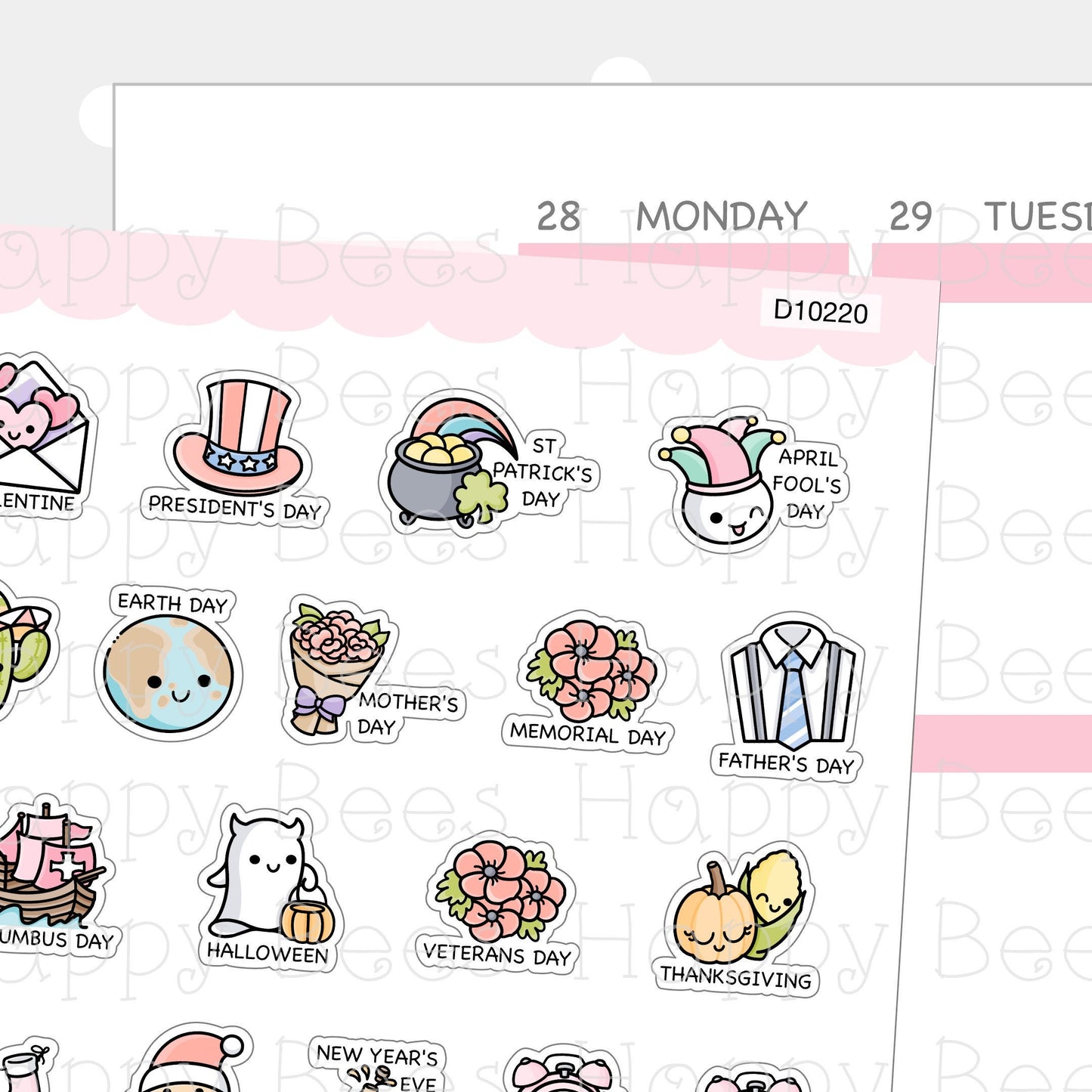 US Festival & Holiday Doodles - Cute Functional Planner Stickers D10220