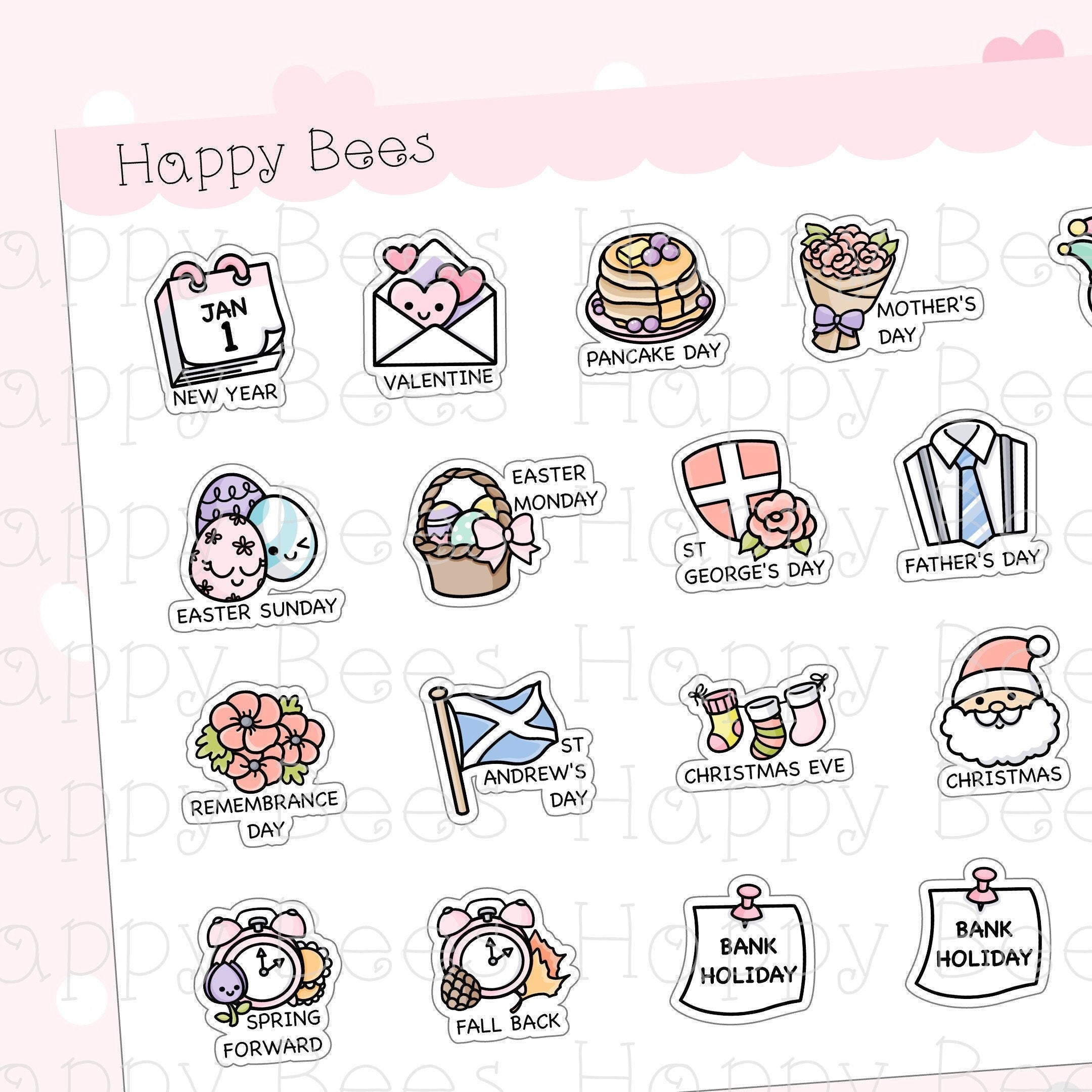 UK Festival & Holiday Doodles - Cute Functional Planner Stickers D10219