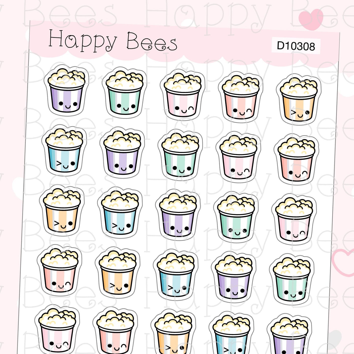 Popcorn Doodles - Cute Snack Movie Night Planner Stickers D10308