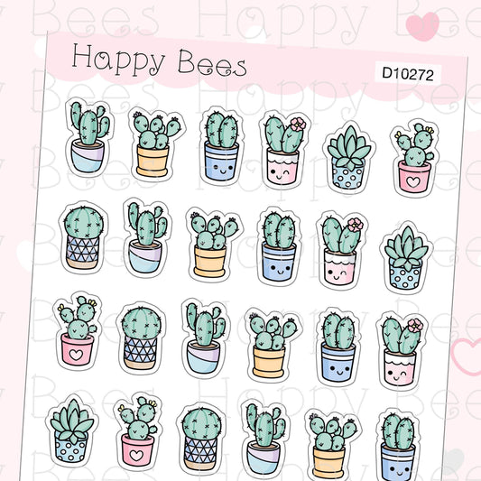 Cactus Plants Doodles - Cute Succulent Planner Stickers D10272