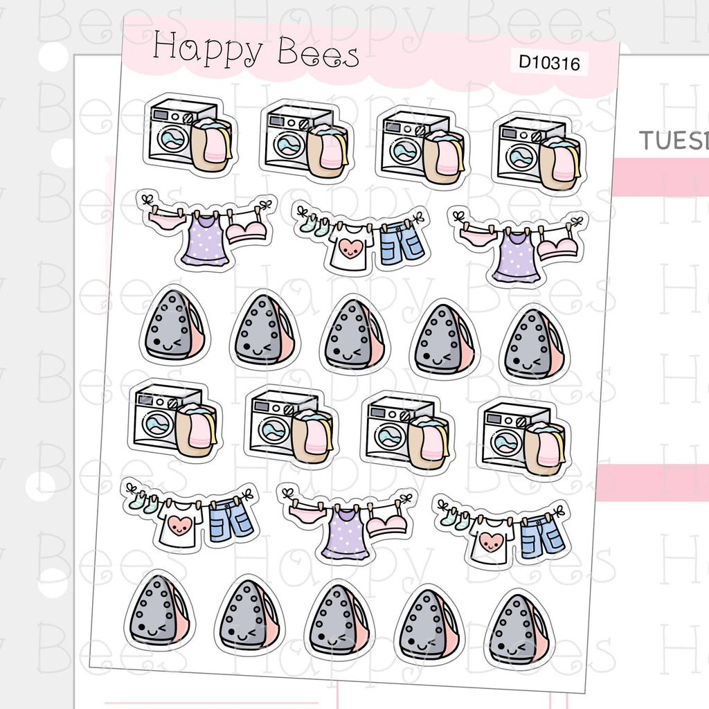 Laundry Doodles Vol. 2 - Cute Chores Housework Planner Stickers D10316