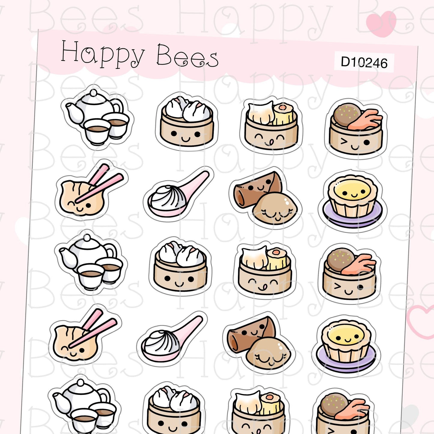 Dim Sum Doodles - Cute Asian Food Teapot Egg Tart Planner Stickers D10246