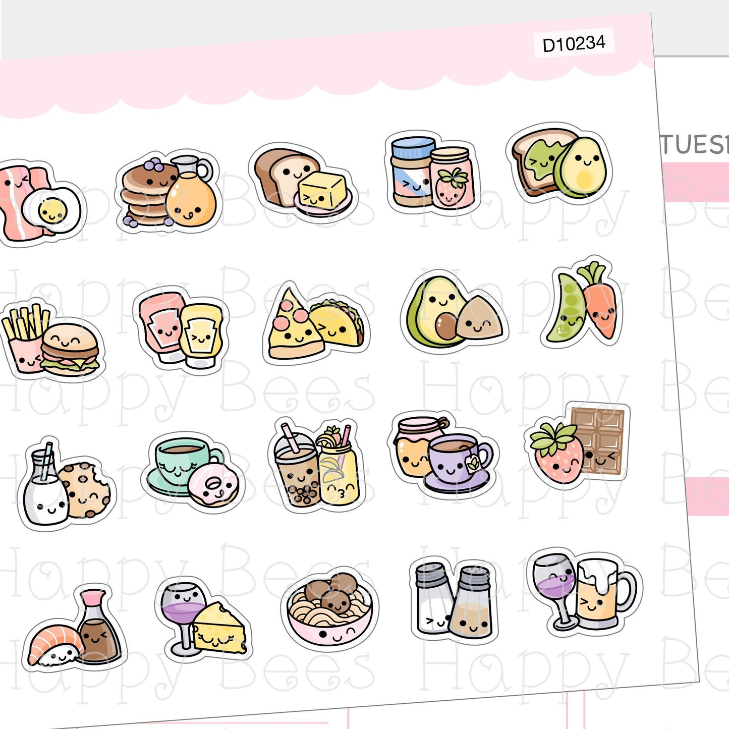 Perfect Pair Doodles - Cute Food Drinks Couples Planner Stickers D10234