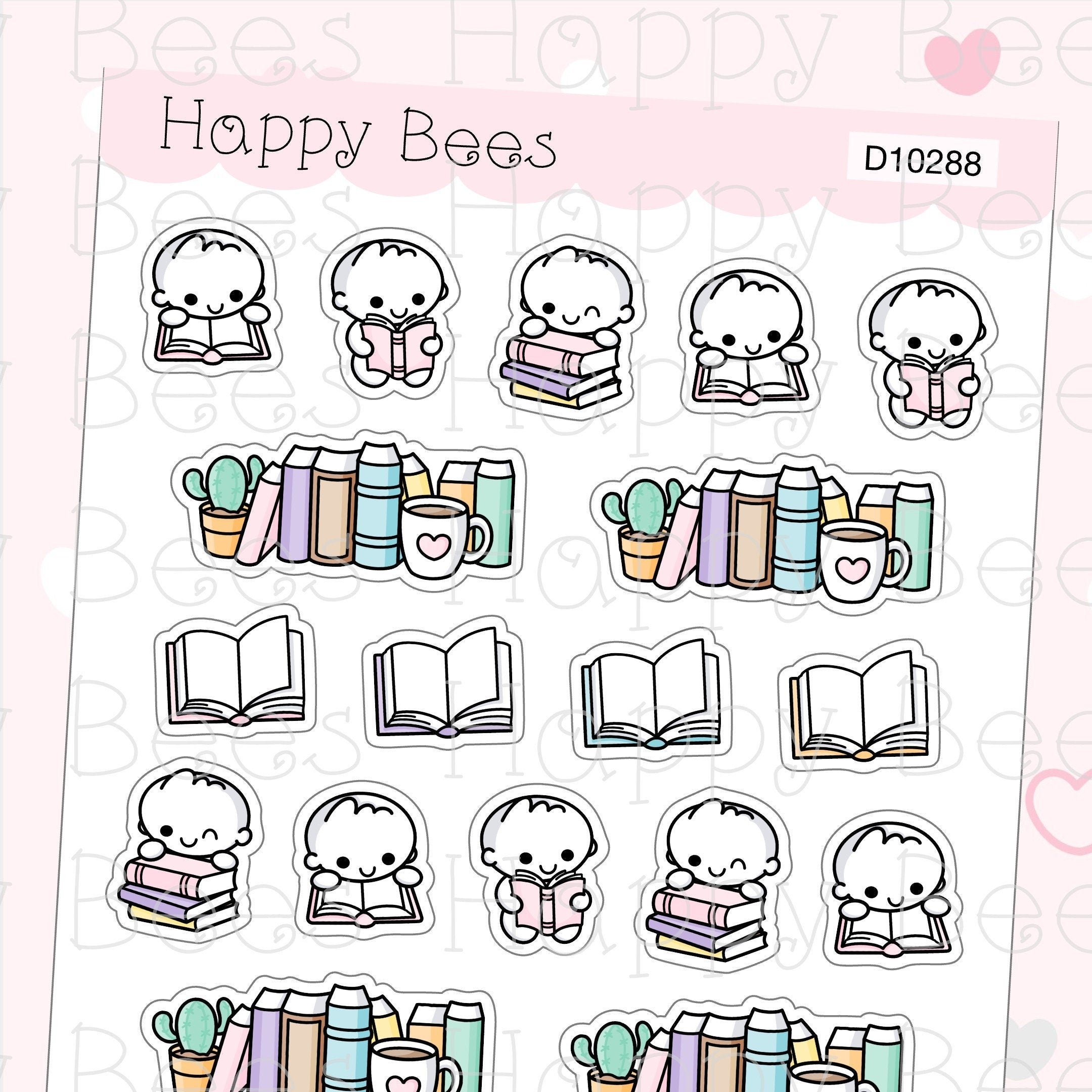 Reading Doodles & Dividers - Cute Books Planner Stickers D10288