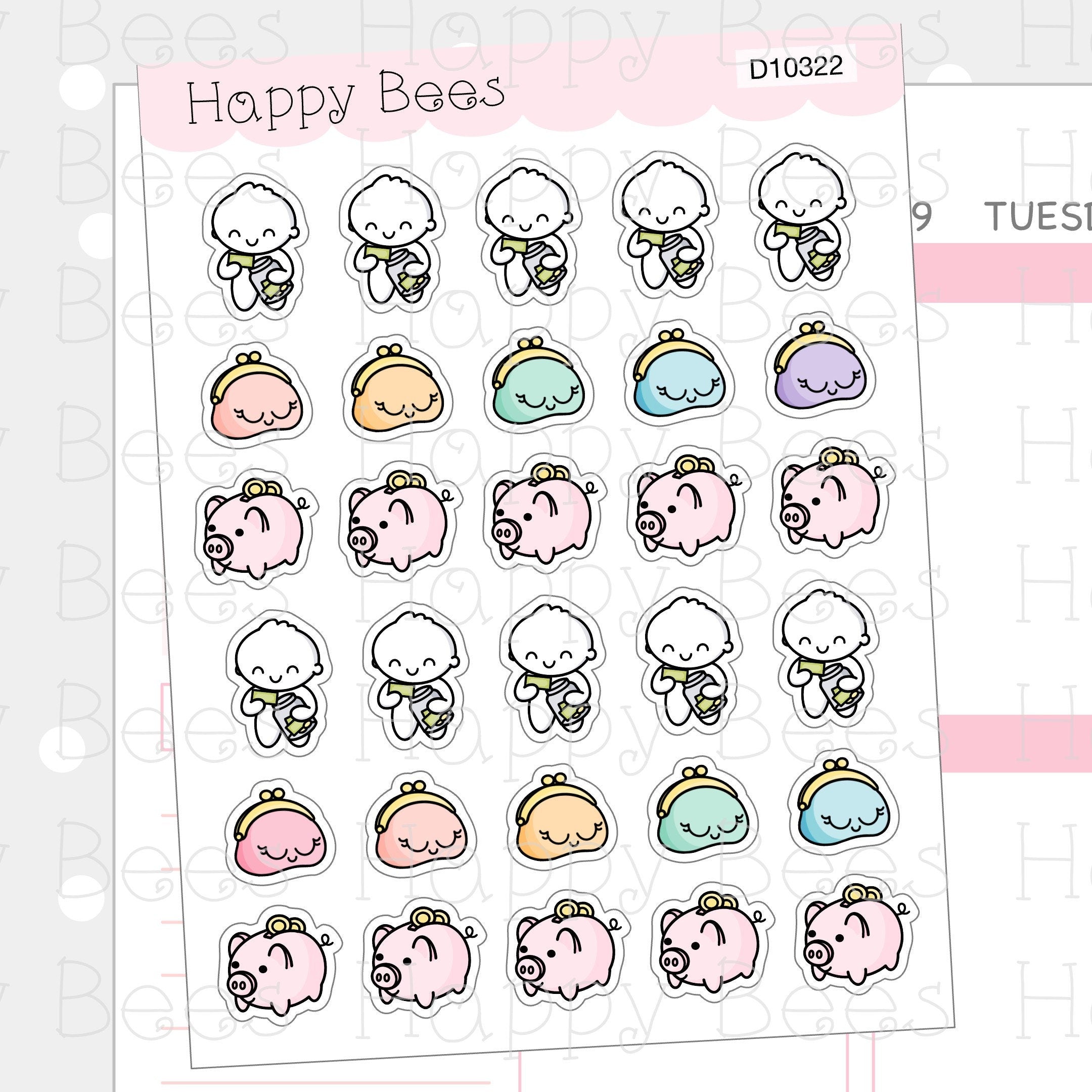 Money Saving Doodles - Cute Finance Piggy Bank Planner Stickers D10322