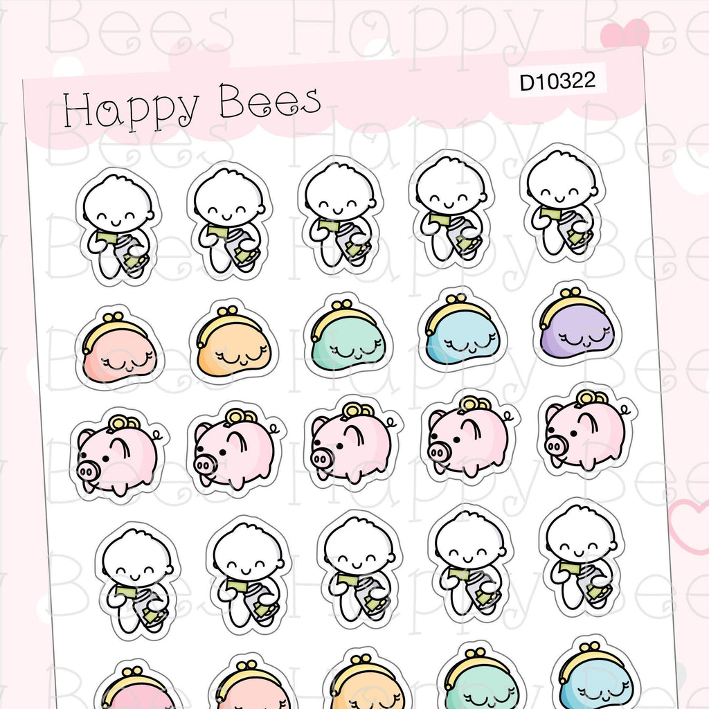 Money Saving Doodles - Cute Finance Piggy Bank Planner Stickers D10322