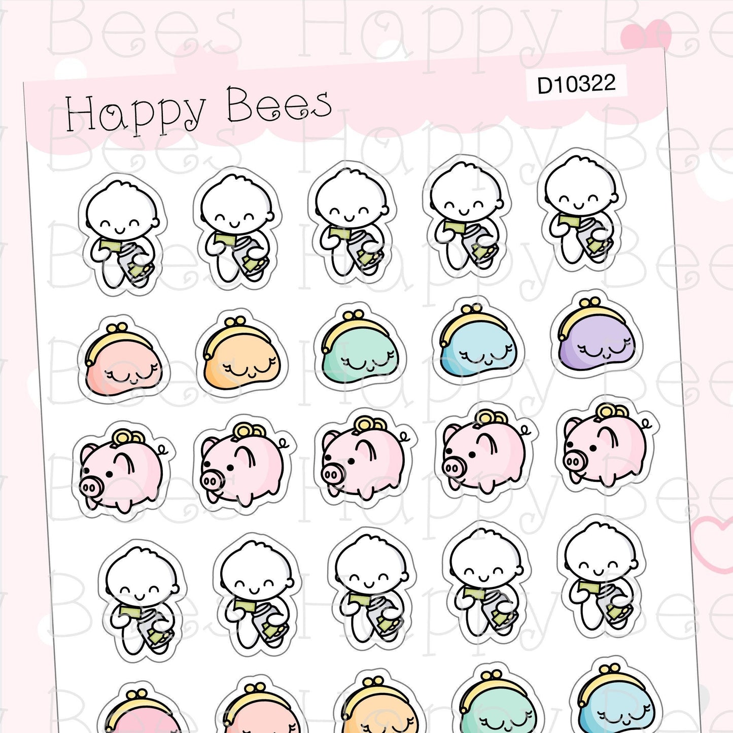 Money Saving Doodles - Cute Finance Piggy Bank Planner Stickers D10322
