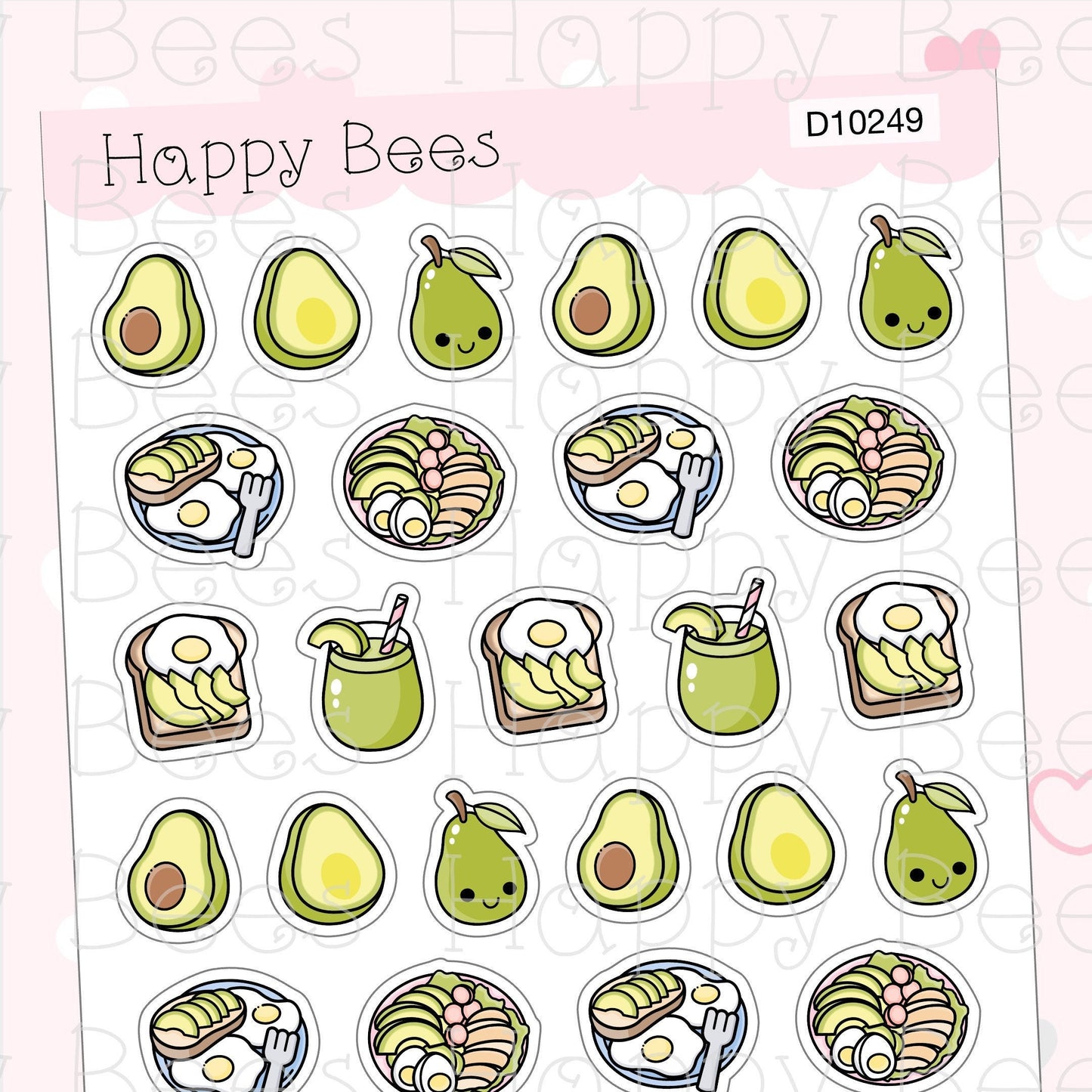 Avocado Doodles - Cute Food Toast Breakfast Planner Stickers D10249